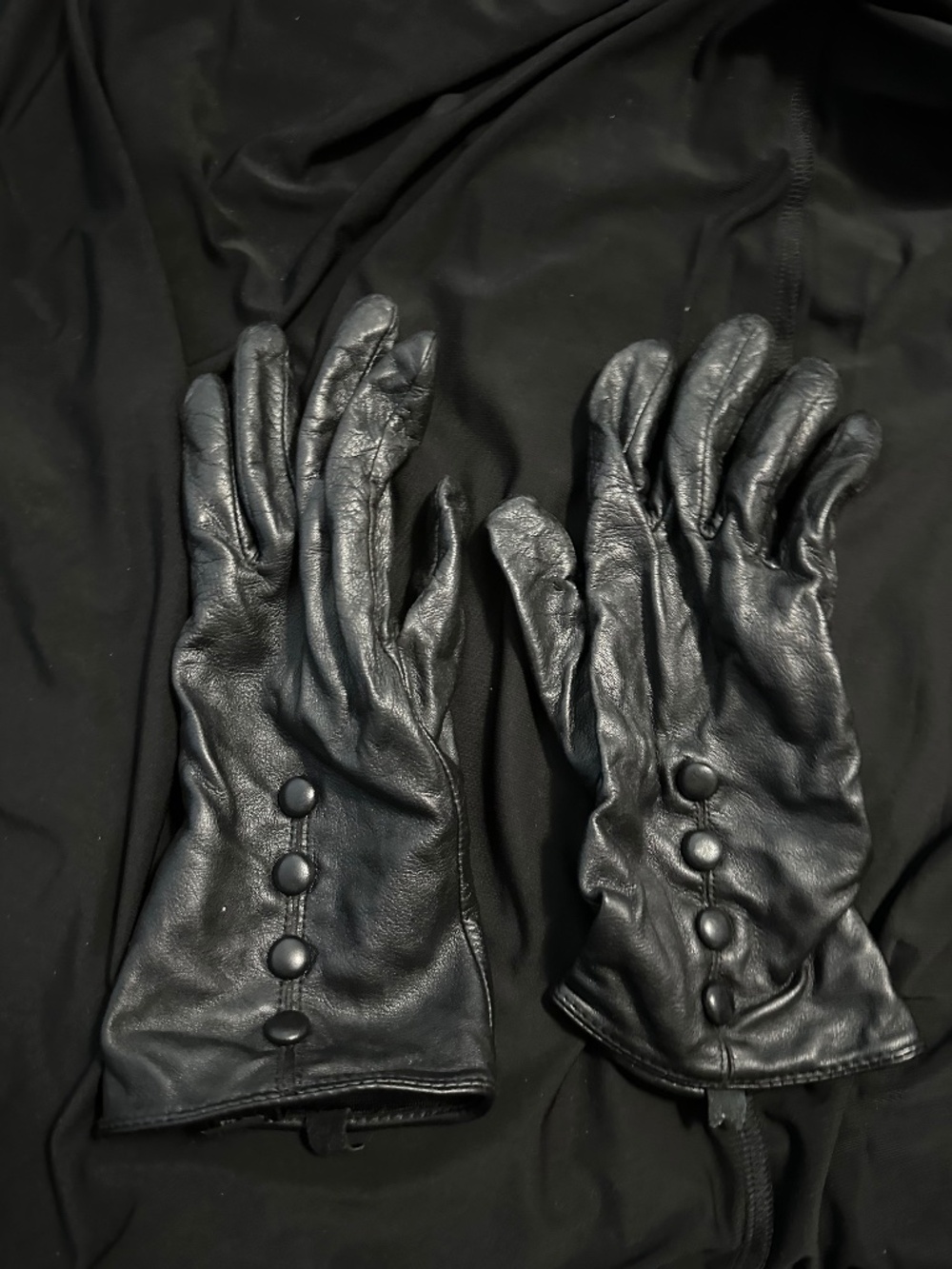 Vintage Genuine Leather Black Driving Gloves Button Detail Ladies Large Fit